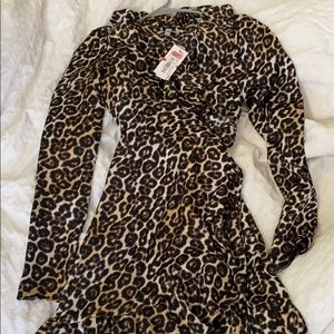 Leopard Wrap Mini Dress NWT